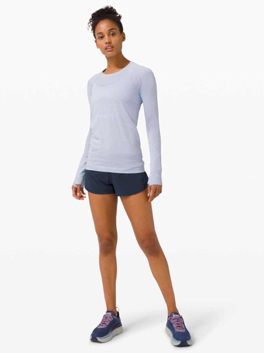 LULULEMON 8 Blue Stripe Thumbholes Swiftly Tech Long Sleeve Running Shirt 2.0